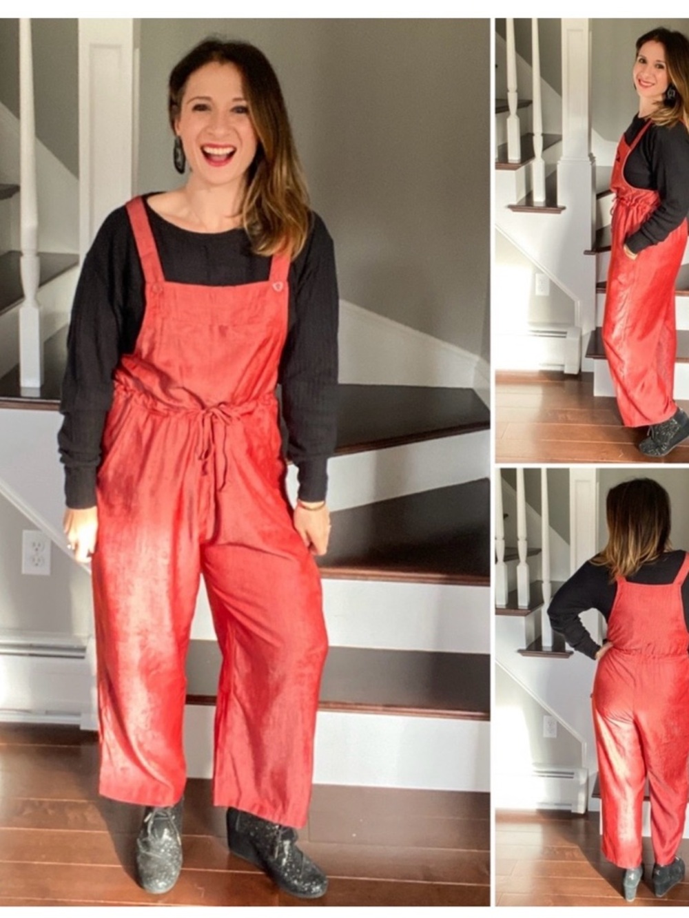 Lularoe Chambray Juliet Rust Red Drawstring Utility Jumpsuit Medium